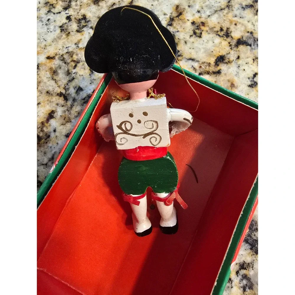 Vintage Sears Christmas Around The World‎ Italy Befana Wooden Ornament In Box